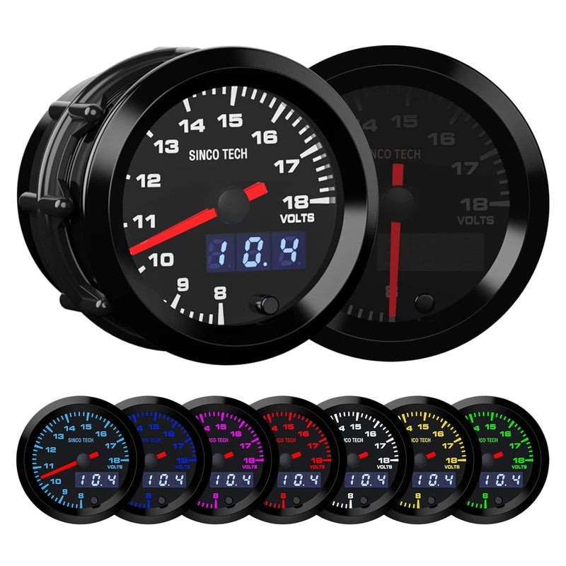 SINCO TECH 52mm Gauge Car Meter Digital Display Pointer 7 Colors Backlight 12V Universal Gauge Kit…… (Voltage Gauge) - Image 1